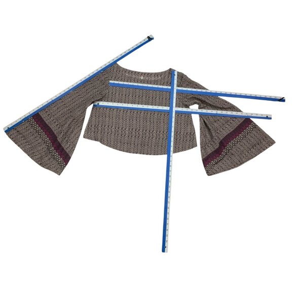 Free People Stars Aligned Bell Sleeve Crop Top S Mocha Combo Western Bohemian - Picture 5 of 11